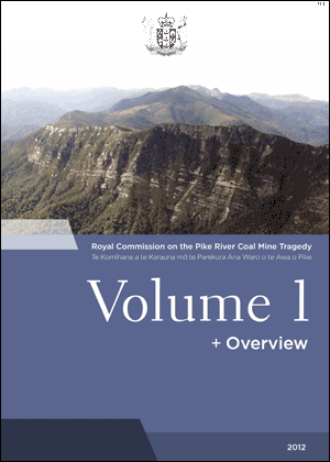 Cover of Volume 1 of the Final Report of the Royal Commission on the Pike River Coal Mine Tragedy